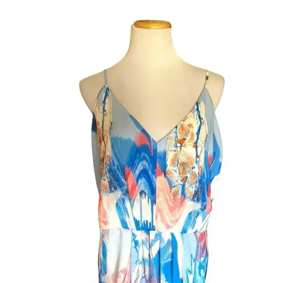 Chelsea28 Wedding Guest Vacation Resort Wear Midi Wrap‎ Dress 16 Blue Watercolor - Picture 3 of 6